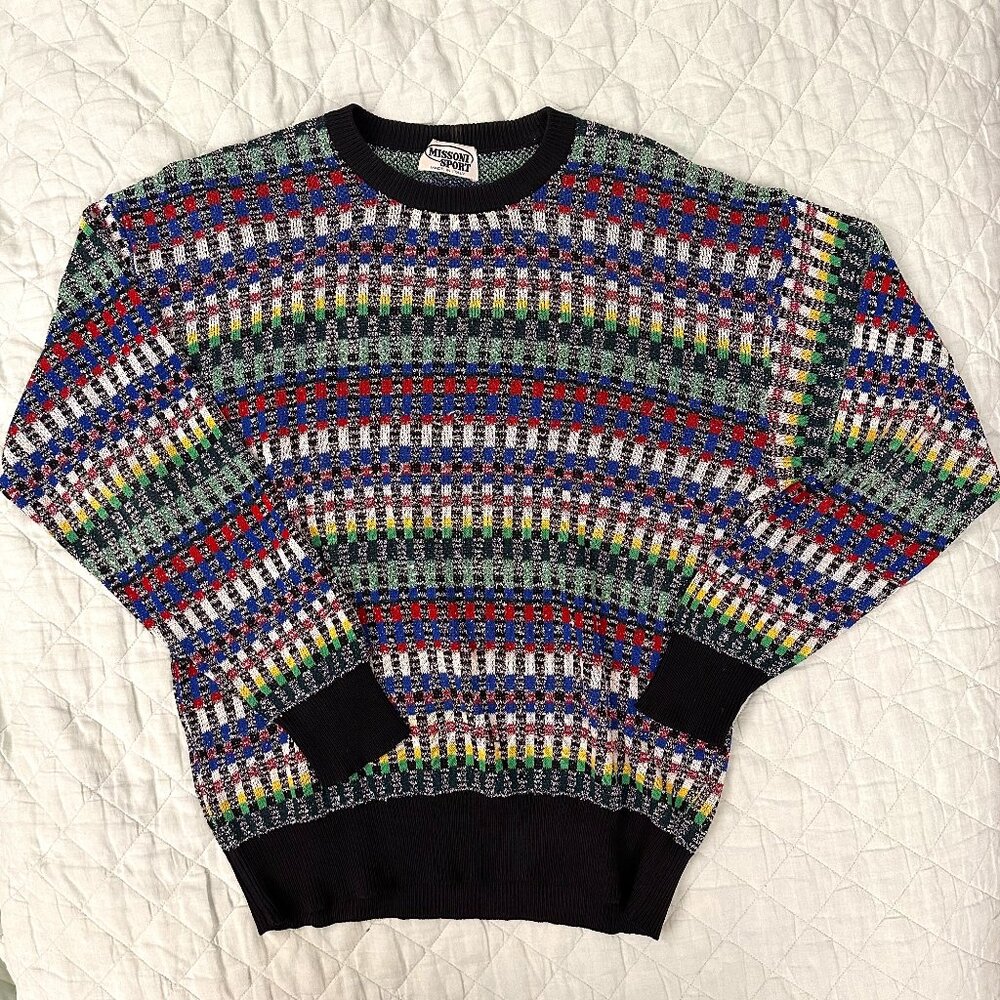 Vintage Missoni Sport Multicolored Striped Knitted Sweater Size L